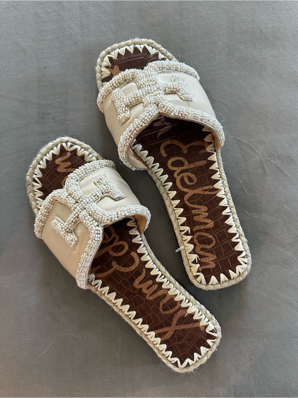 Sam Edelman Cream Beaded Slide Mules